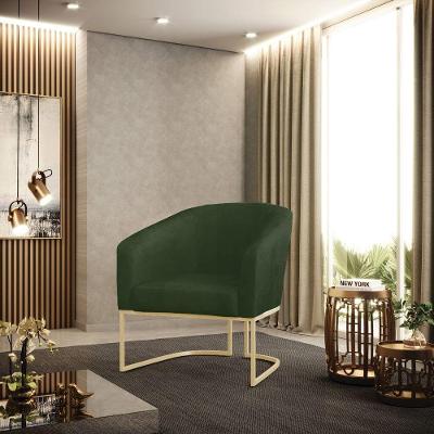 Poltrona Sala Decorativa Stella Base Industrial Champanhe Sintético Pu Verde D03 - D'rossi