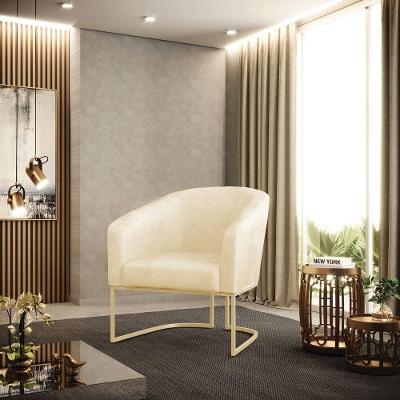Poltrona Sala Decorativa Stella Base Industrial Champanhe Sintético Pu Bege D03 - D'rossi