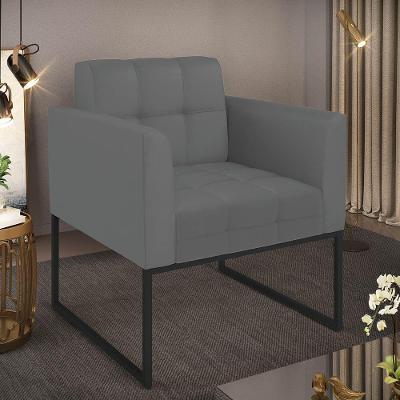 Poltrona Sala Decorativa Elisa Base Industrial Preta Sintético Grafite D03 - D'rossi