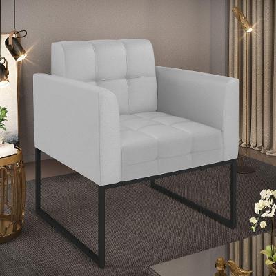 Poltrona Elisa Sala Decorativa Sintético Cinza Base Industrial Preta D'Rossi