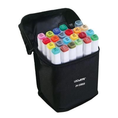 Kit Marcador Artístico Duas Pontas Com Estojo Zíper Leonora 24 Cores