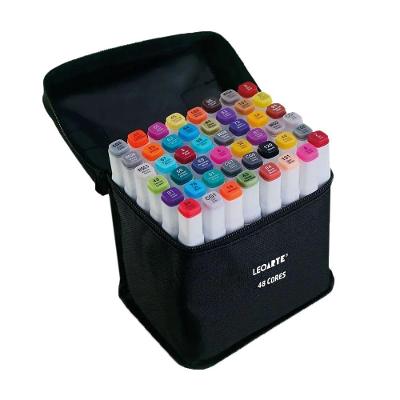 Kit Marcador Artístico Duas Pontas Com Estojo Zíper Leonora 48 Cores