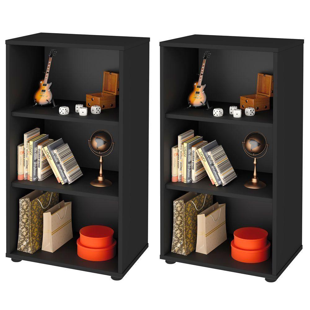 Kit 2 Estantes Com 2 Prateleiras Clean A2 81X45 Cm Preto - 1