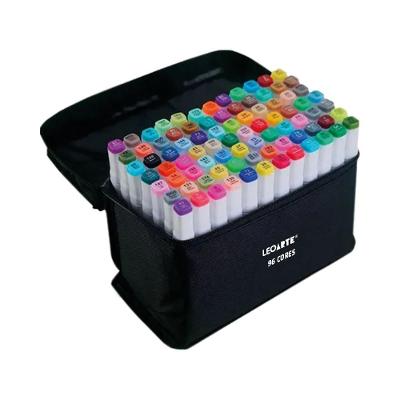 Kit Marcador Artístico Duas Pontas Com Estojo Zíper Leonora 96 Cores