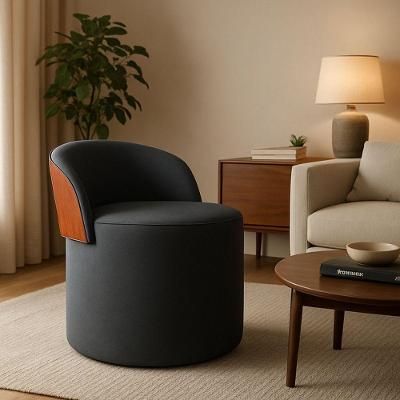 Puff Encosto Corino Redondo Suede Sala Penteadeira Quarto Cor:cinza Escuro