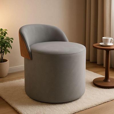 Puff Encosto Corino Redondo Suede Sala Penteadeira Quarto Cor:cinza