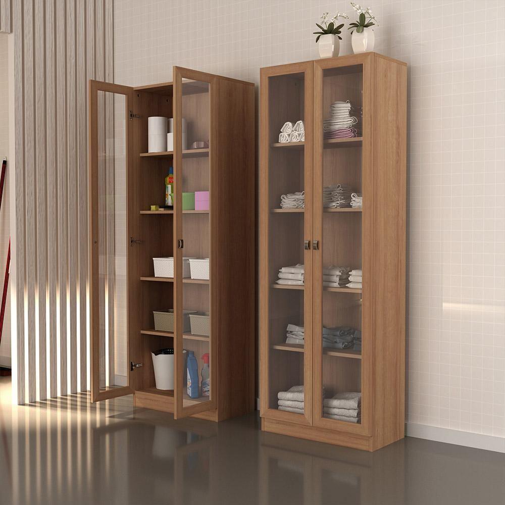 Kit 2 Estantes 2 Portas 4 Prateleiras 171X59Cm Amêndoa - 6