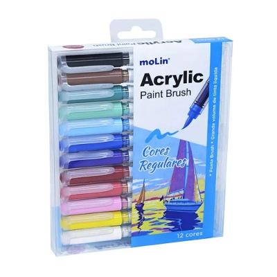 Estojo Marcador Artístico Acrylic Paint Brush 12 Cores Molin Cores Básicas