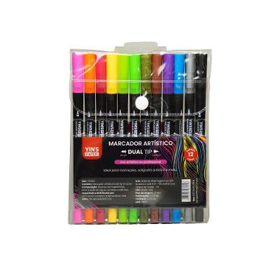 Marcador Artístico Duas Pontas 12 Cores Yins Paper