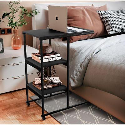 Mesa Auxiliar Rodízios 3 Prateleiras 80x60x36cm Preto