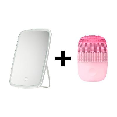 Combo Espelho Para Maquiagem Com Led + Aparelho De Limpeza Facial