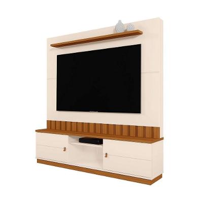 Home Rack Painel Sala Para Tv De 70 Polegadas Florianopolis Off White Com Amendoa