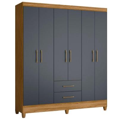 Guarda Roupa Roupeiro Casal Panama 6 Portas 2 Gavetas Freijo Com Cinza - Moval