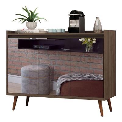 Buffet Aparador Retrô Com Espelho Delux 3 Portas Malbec - Moveisaqui