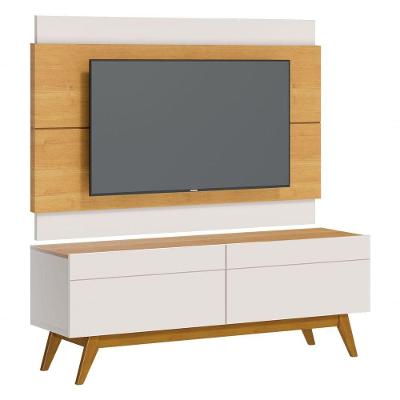 Rack Com Painel Classic 2g 1.4 Nature Com Off White - Imcal Móveis