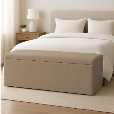 Calçadeira Baú Estofada Solteiro 0,90m Vancouver Boucle Luxo - Pallazio Cor Capuccino