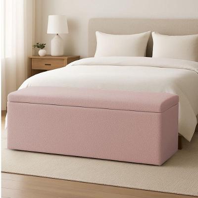 Calçadeira Baú Estofada Solteiro 0,90m Vancouver Boucle Luxo - Pallazio Cor Rosa