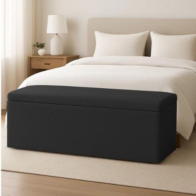 Calçadeira Baú Estofada Solteiro 0,90m Vancouver Boucle Luxo - Pallazio Cor Preto