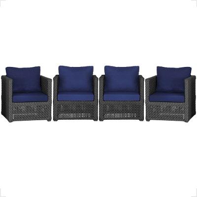 4 Poltronas Madri Alumínio Corda Náutica Estofado 10 Trama Preto