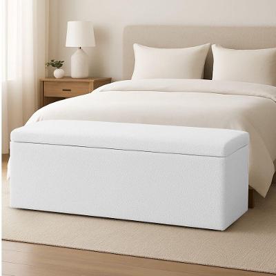 Calçadeira Baú Estofada Solteiro 0,90m Vancouver Boucle Luxo - Pallazio Cor Off White