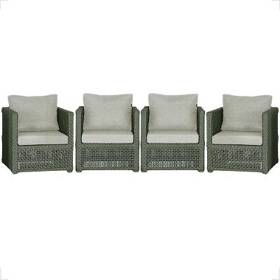 4 Poltronas Madri Alumínio Corda Náutica Estofado 3 Trama Verde