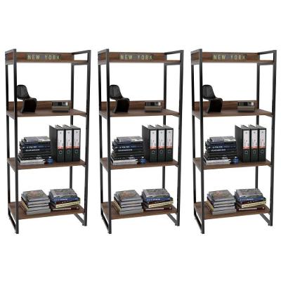 Kit 3 Estantes Estilo Industrial 60cm 4 Prateleiras Nogal