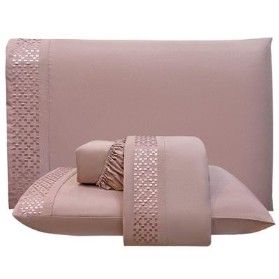 Jogo De Lençol Queen Quadratto Bordado 300 Fios Micropercal 4 Peças Rose - 100% Poliester