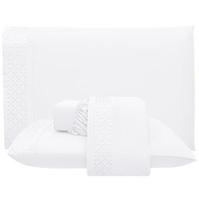 Jogo De Lençol Queen Quadratto Bordado 300 Fios Micropercal 4 Peças Branco - 100% Poliester