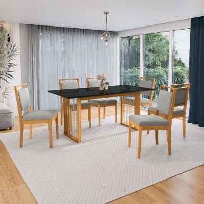 Conjunto Sala De Jantar Lina Em Madeira Maciça 6 Cadeiras Boucle Cinza