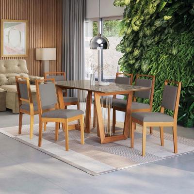 Conjunto Sala De Jantar Lina Em Madeira Maciça 6 Cadeiras Boucle Cinza
