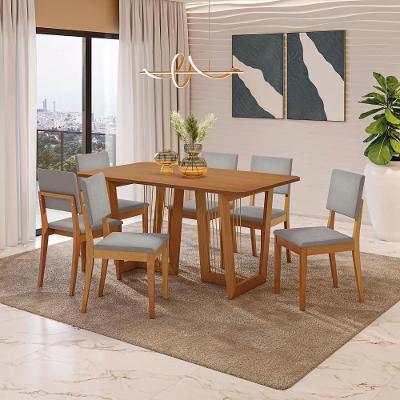 Conjunto Sala De Jantar Dora Em Madeira Maciça 6 Cadeiras Boucle Cinza