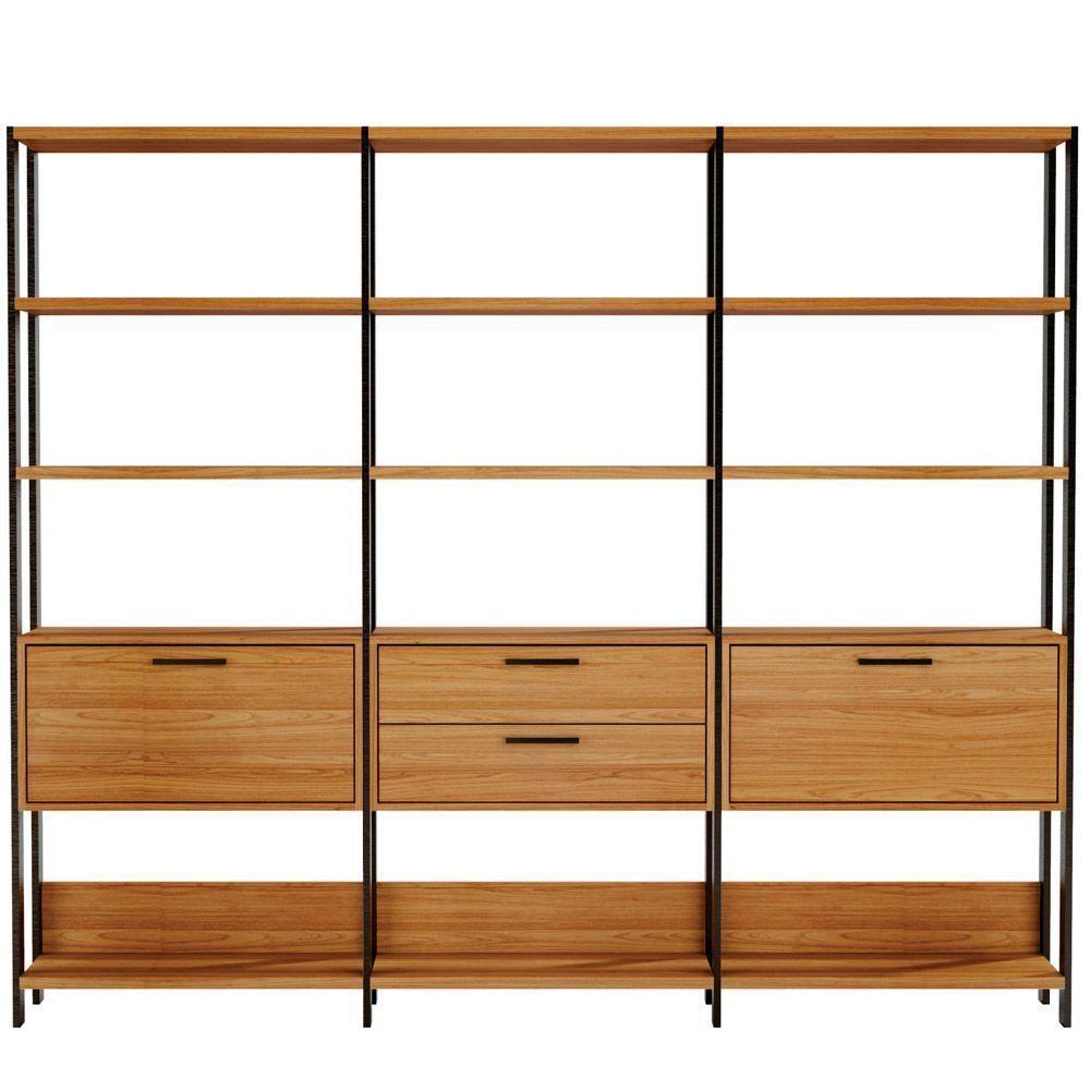 Kit 3 Estantes 5 Prateleiras 2 Gavetas 185X73Cm Freijó Preto - 4