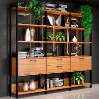 Kit 3 Estantes 5 Prateleiras 2 Gavetas 185X73Cm Freijó Preto - 7