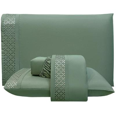 Jogo De Lençol Casal Quadratto Bordado 300 Fios Micropercal Toque De Algodão 4 Peças - Verde - 100% Poliéster