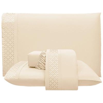 Jogo De Lençol Queen Quadratto Bordado 300 Fios Micropercal 4 Peças Areia - 100% Poliester