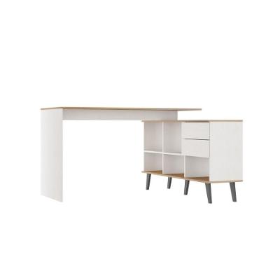 Mesa Escrivaninha Com Estante 2 Gavetas Pés Mdp Menu Móveis Branco Carvalho