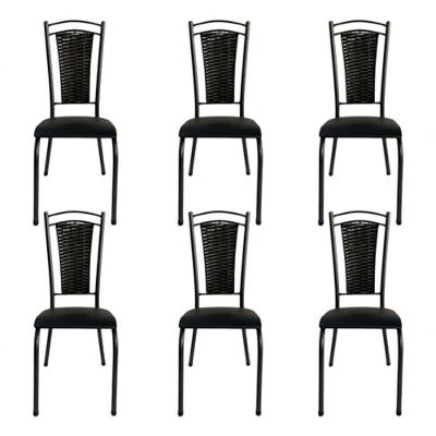 Kit 6 Cadeira De Cozinha Tubular Aço Estofada Encosto Junco