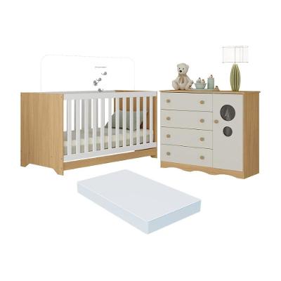 Berço Americano 3 Em 1 Com Colchão Incluso E Cômoda Sonho Multimóveis MP4717 Madeirado-off White