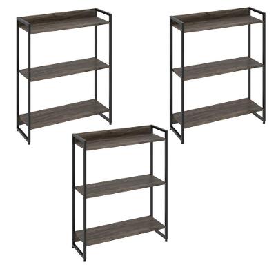 Kit 3 Estantes 3 Prateleiras 104X80Cm Carvalho Dark
