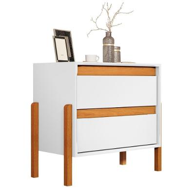 Mesa De Cabeceira Verona Com 2 Gavetas E Pés Madeira Maciça Branco/nature Branco/nature