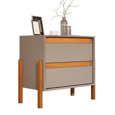 Mesa De Cabeceira Verona Com 2 Gavetas E Pés Madeira Maciça Gris/nature Gris/nature