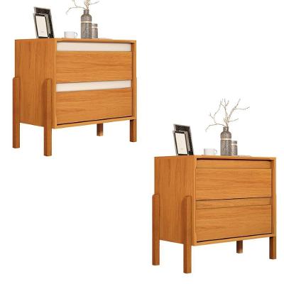 Kit 2 Mesa De Cabeceira Verona 2 Gavetas Pés Madeira Maciça Nature/off White Nature/off White