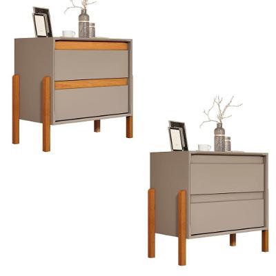 Kit 2 Mesa De Cabeceira Verona 2 Gavetas Pés Madeira Maciça Gris/nature Gris/nature