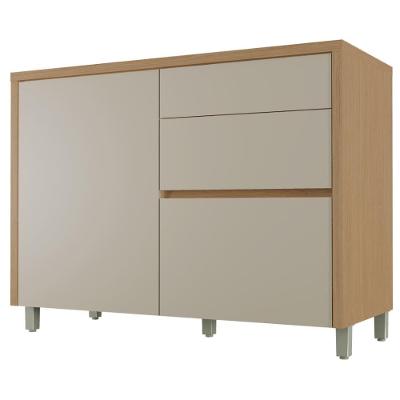 Balcão Gabinete De Cozinha 1,20m 1 Porta 3 Gavetas 100% Mdf Cléo Madeirado/off White Nesher Madeir/off