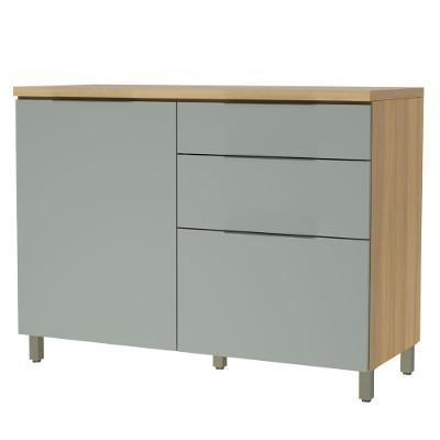 Balcão Gabinete De Cozinha 1,20m 1 Porta 3 Gavetas 100% Mdf Mariah Madeirado / Verde