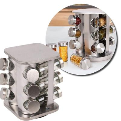 Porta Condimentos E Temperos Giratório Com 12 Potes Em Aço Inox E Vidro