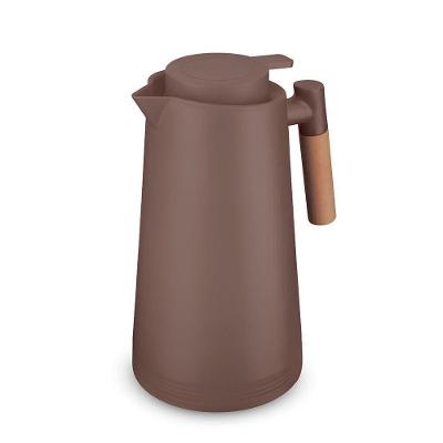 Garrafa Térmica Bule 1 Litro Parede Dupla Com Ampola De Vidro E Alça De Madeira Marrom