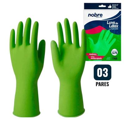 Kit 3 Pares De Luvas Nobre Látex G P- Agentes Químicos Resistente E Segura Verde
