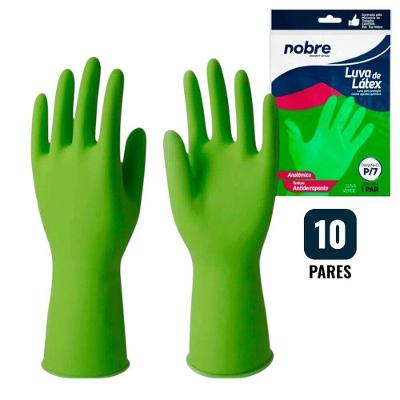 Kit 10 Pares De Luvas Nobre Látex P P- Agentes Químicos Resistente E Segura Verde