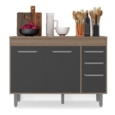 Balcão Cozinha Barcelona Com Tampo 120cm 3 Portas 2 Gavetas Carvalho Oak-grafite Carvalho Oak-grafite